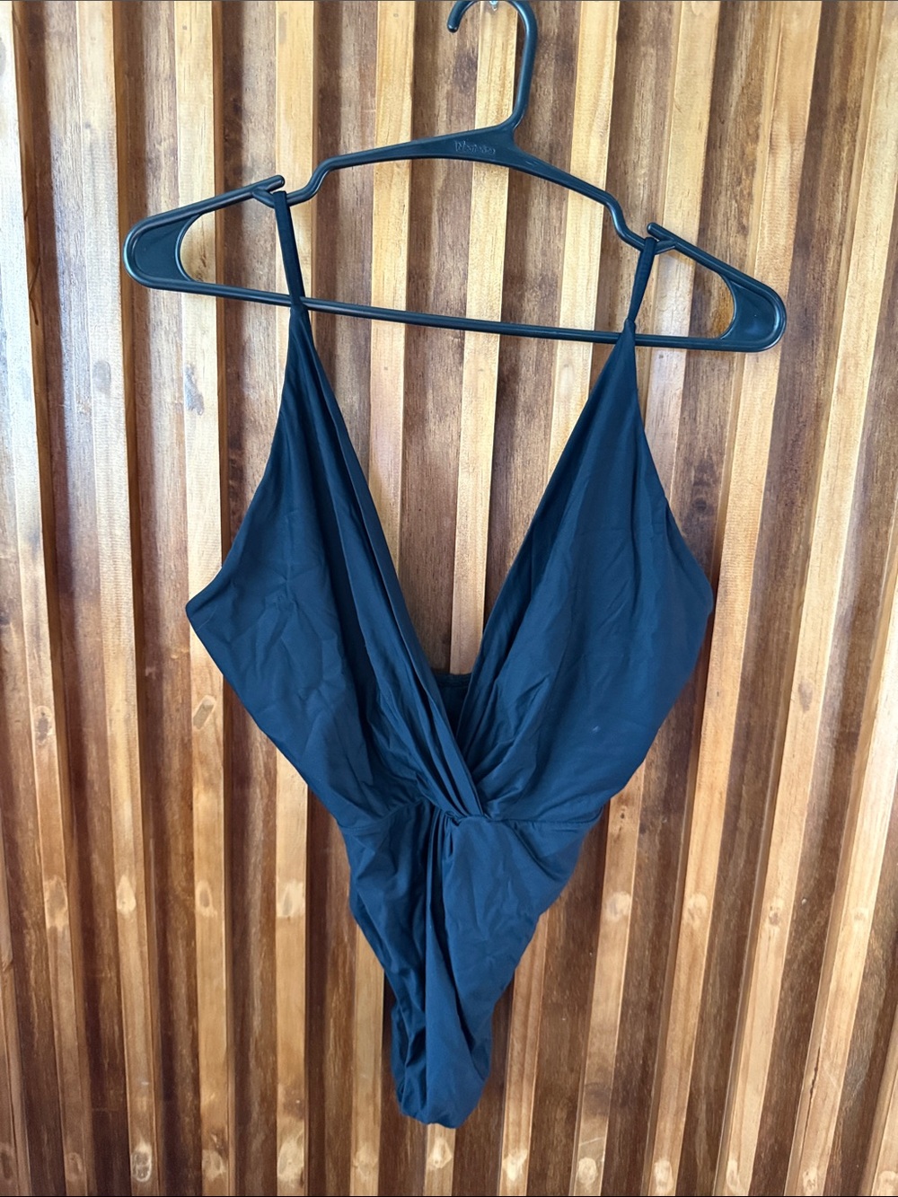 Agua De Coco Deep V Neck One Piece Black Swimsuit. M